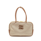 MIU MIU BEAU BAG CANVAS/LEATHER BEIGE/BRANDY GHW