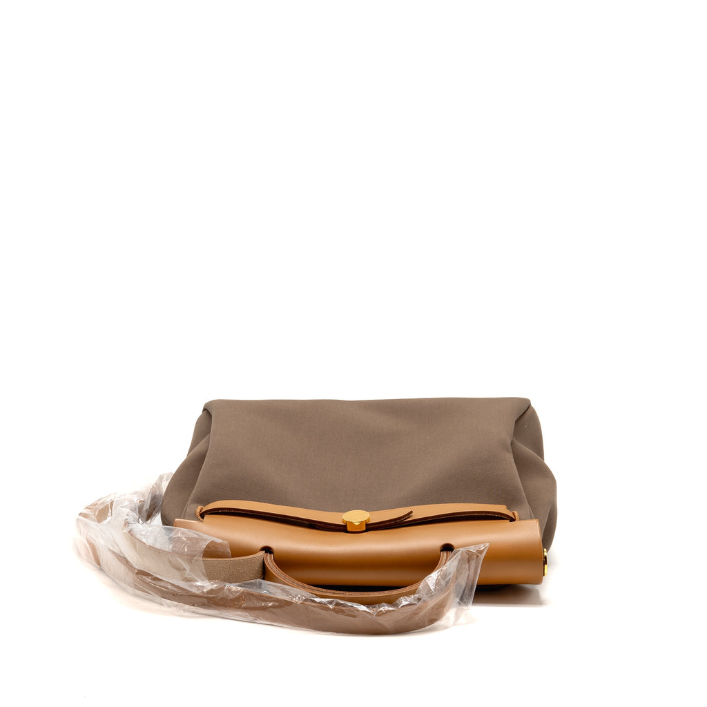 Hermes Herbag 31 Zip Bag Canvas/Hunter Leather Etoupe / Natural Sable GHW