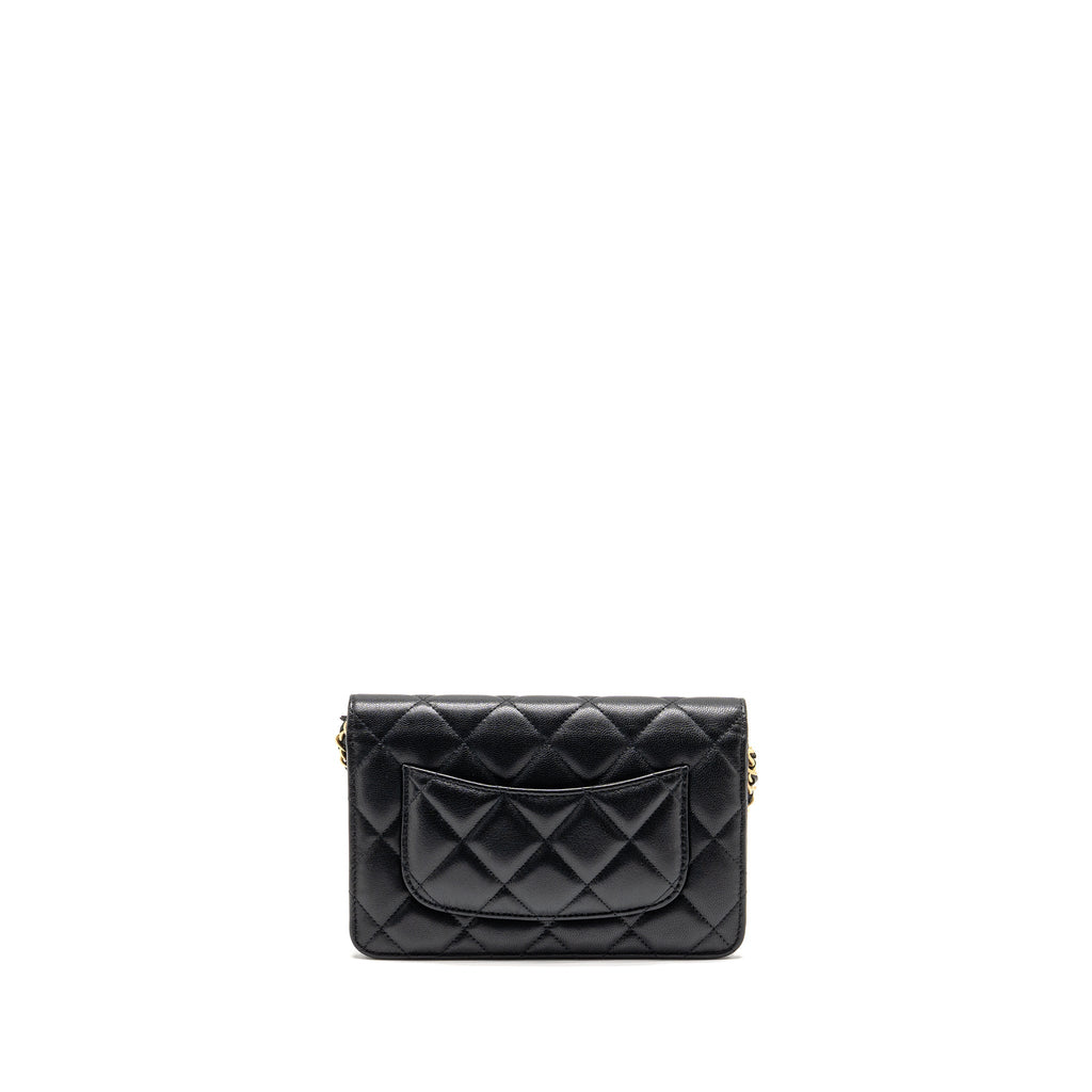 CHANEL DETAILED STRAP WALLET ON CHAIN LAMBSKIN BLACK WITH MULTICOLOUR HARDWARE (MICROCHIP)