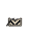 Chanel 16A Medium Boy Bag Pleated Calfskin Black/White RUTHENIUM HARDWARE
