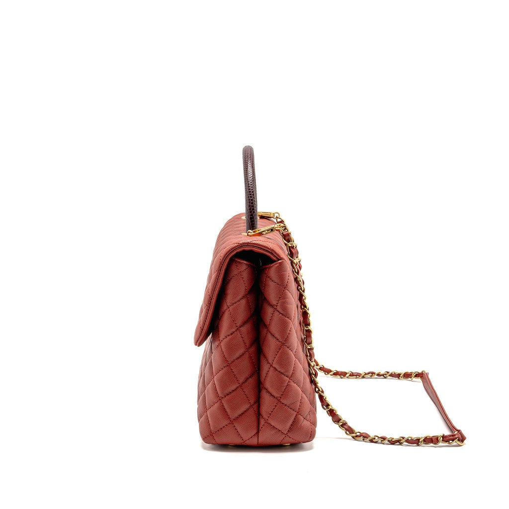 CHANEL LARGE COCO HANDLE WITH LIZARD HANDLE CAVIAR RED GHW