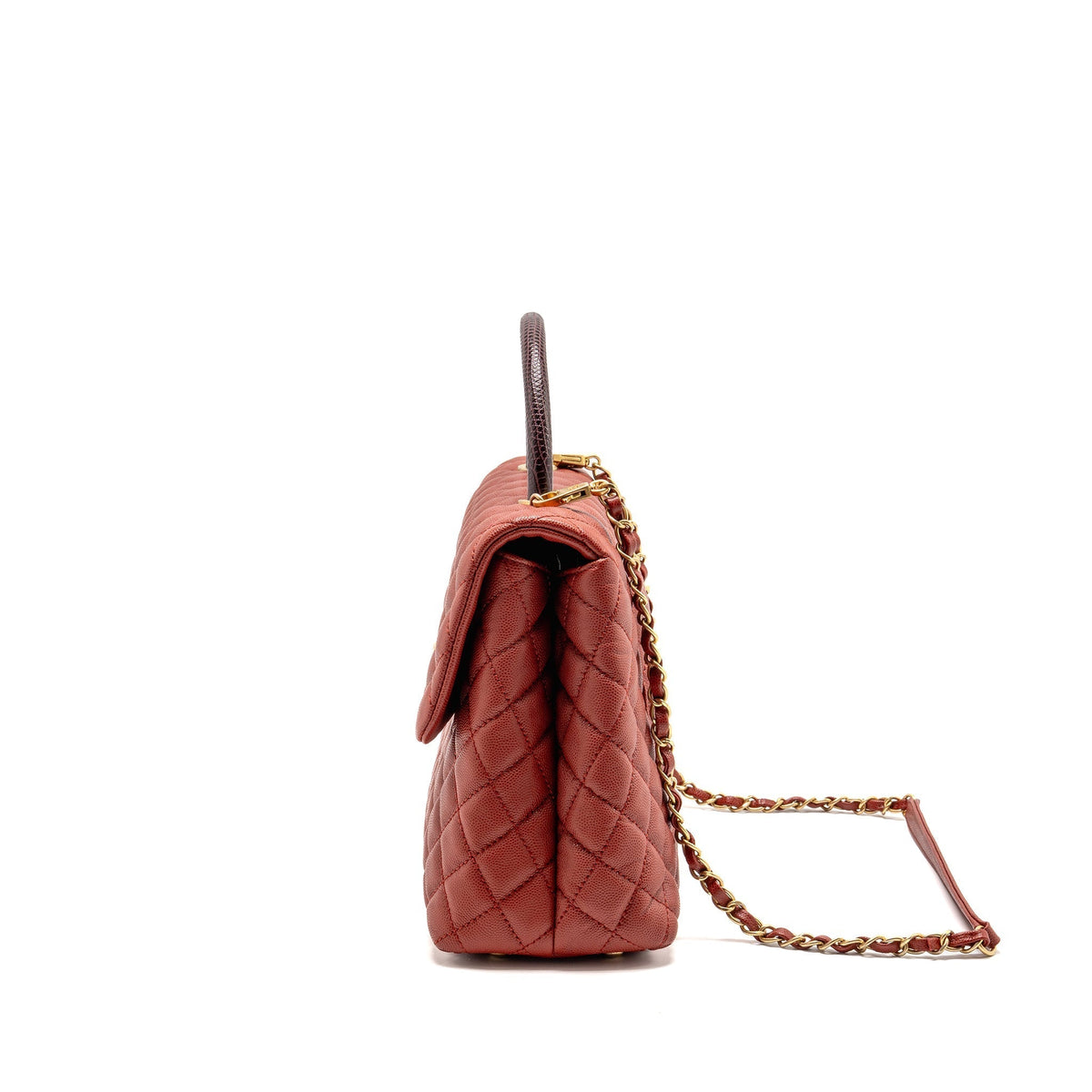 CHANEL LARGE COCO HANDLE WITH LIZARD HANDLE CAVIAR RED GHW