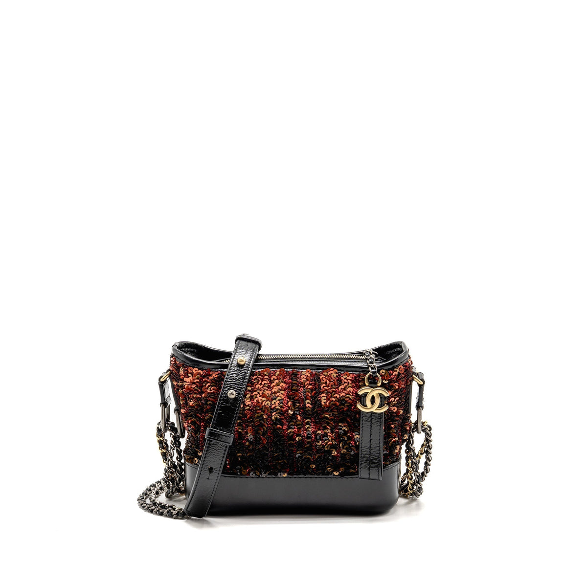 CHANEL SMALL GABRIELLE HOBO BAG SEQUIN/SHINY CALFSKIN ORANGE/BLACK MULTICOLOUR HARDWARE