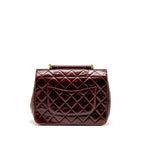 Chanel 16A Gold Bar Top Handle Flap Bag Glazed Calfskin Burgundy GHW