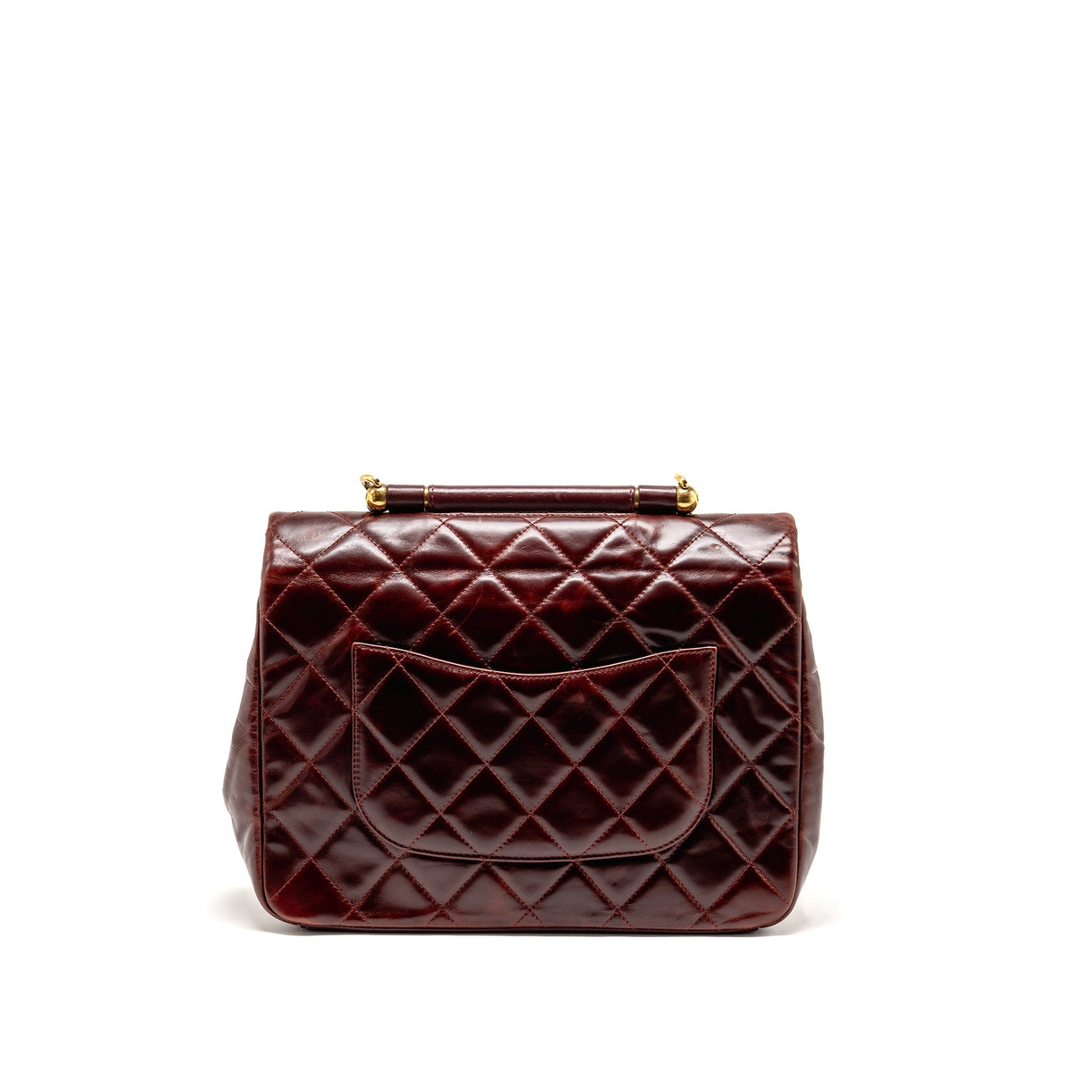 Chanel 16A Gold Bar Top Handle Flap Bag Glazed Calfskin Burgundy GHW