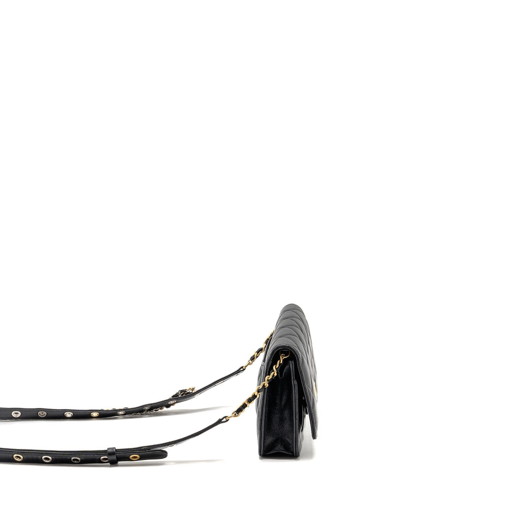 CHANEL DETAILED STRAP WALLET ON CHAIN LAMBSKIN BLACK WITH MULTICOLOUR HARDWARE (MICROCHIP)