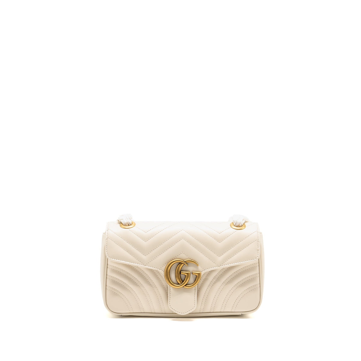 Gucci medium GG Marmont Shoulder Bag Matelasse Chevron Leather White GHW