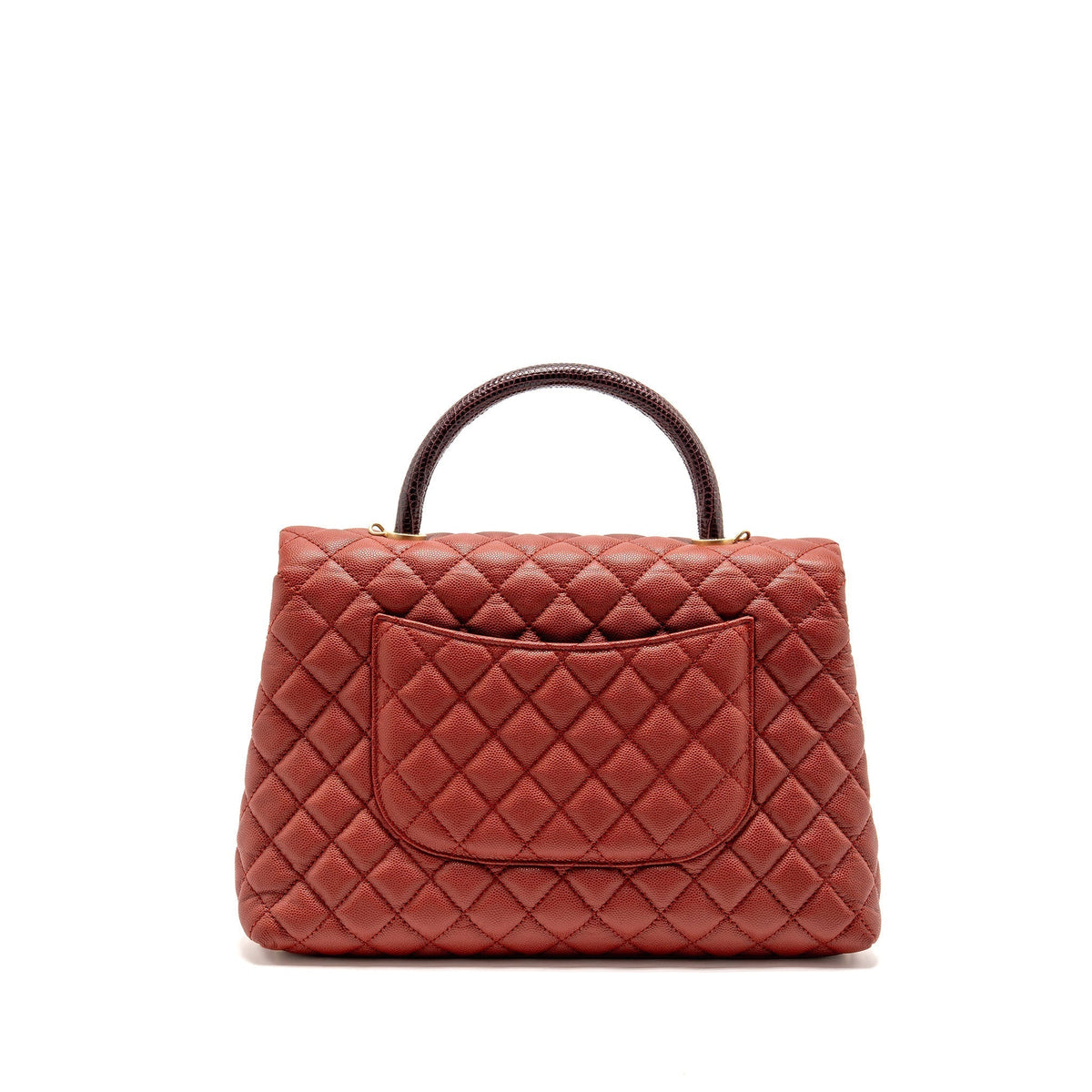 CHANEL LARGE COCO HANDLE WITH LIZARD HANDLE CAVIAR RED GHW