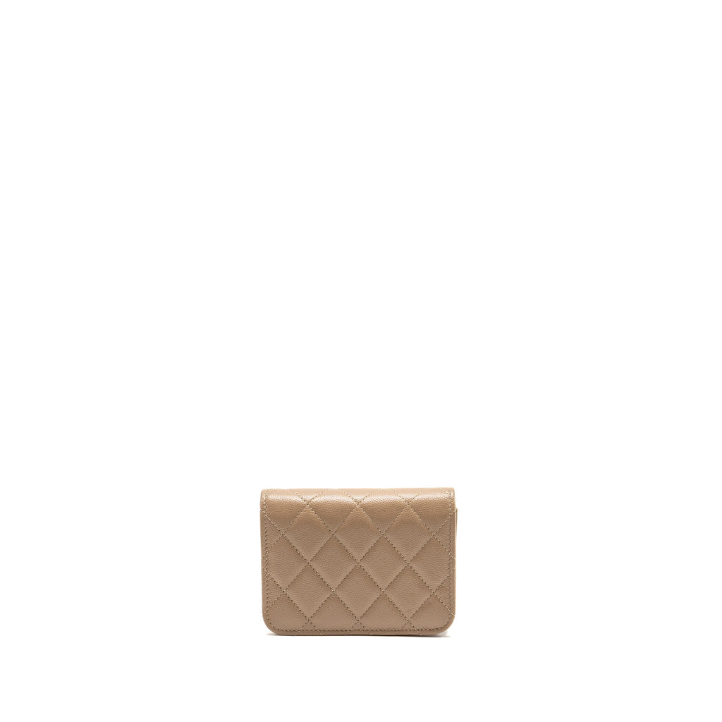 CHANEL MINI FLAP CLUTCH WITH CHAIN CAVIAR DARK BEIGE LGHW (MICROCHIP)