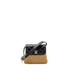 CHANEL 25A SUEDE PATCHWORK MINI CROSSBODY BAG LAMBSKIN BROWN/BLACK GHW (MICROCHIP)