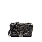 CHANEL MULTI CHAIN BOY BAG CALFSKIN/TWEED BLACK SHW