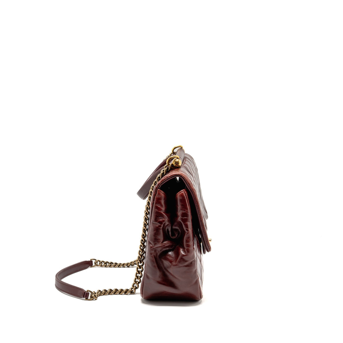 Chanel 16A Gold Bar Top Handle Flap Bag Glazed Calfskin Burgundy GHW