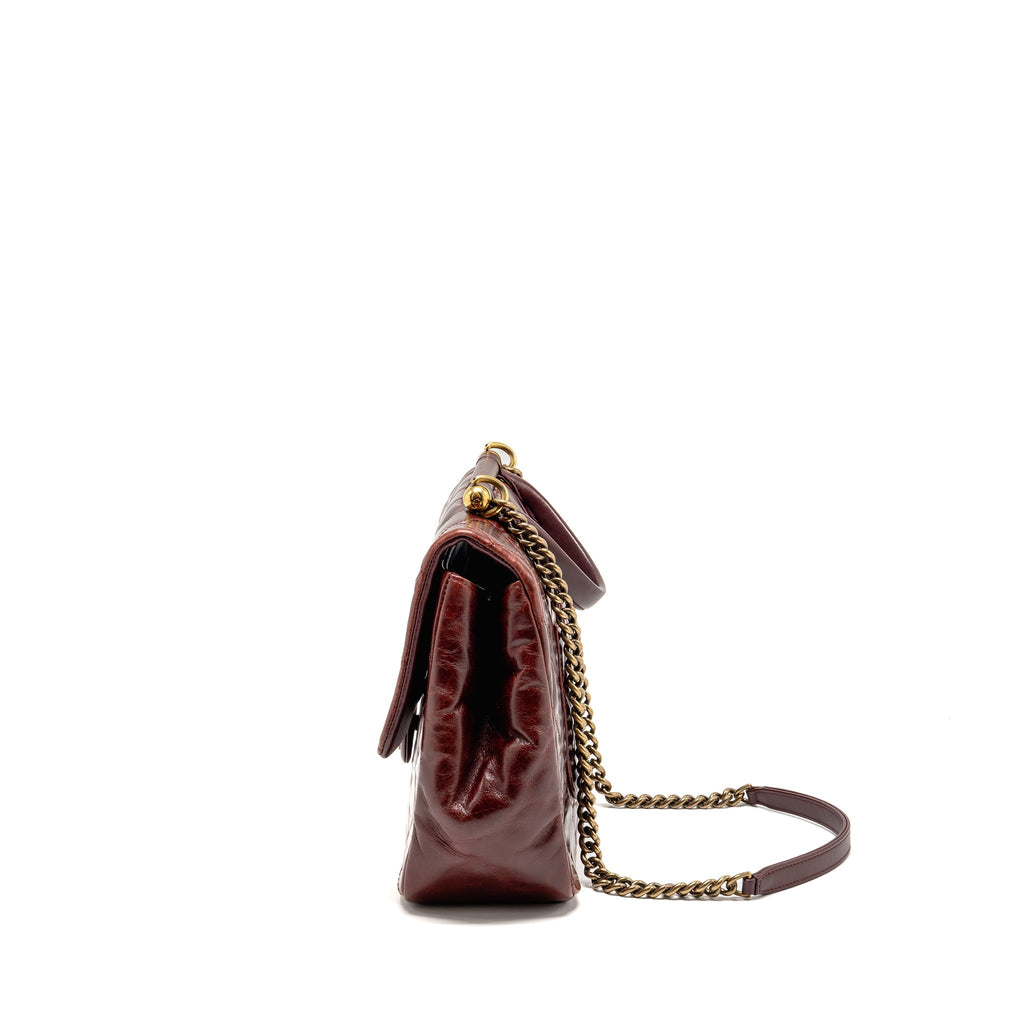 Chanel 16A Gold Bar Top Handle Flap Bag Glazed Calfskin Burgundy GHW