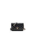 CHANEL DETAILED STRAP WALLET ON CHAIN LAMBSKIN BLACK WITH MULTICOLOUR HARDWARE (MICROCHIP)