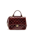 Chanel 16A Gold Bar Top Handle Flap Bag Glazed Calfskin Burgundy GHW