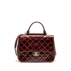 Chanel 16A Gold Bar Top Handle Flap Bag Glazed Calfskin Burgundy GHW