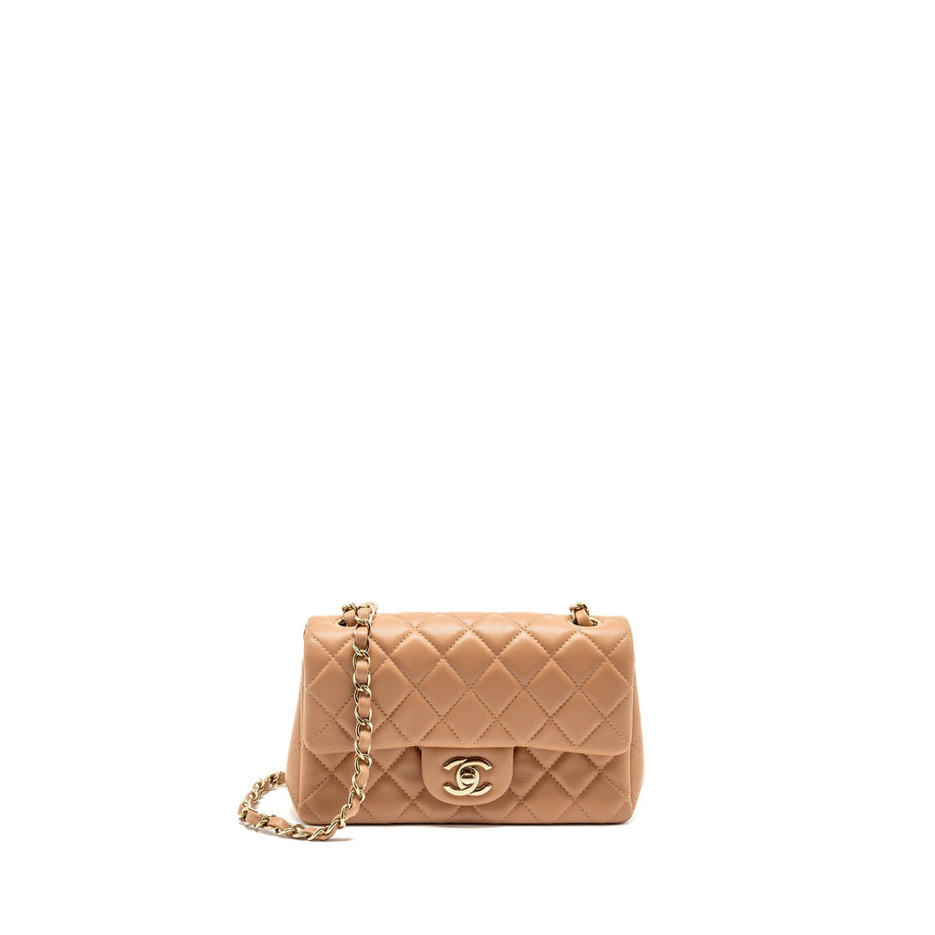 CHANEL MINI RECTANGULAR FLAP BAG LAMBSKIN CARAMEL LGHW (MICROCHIP)