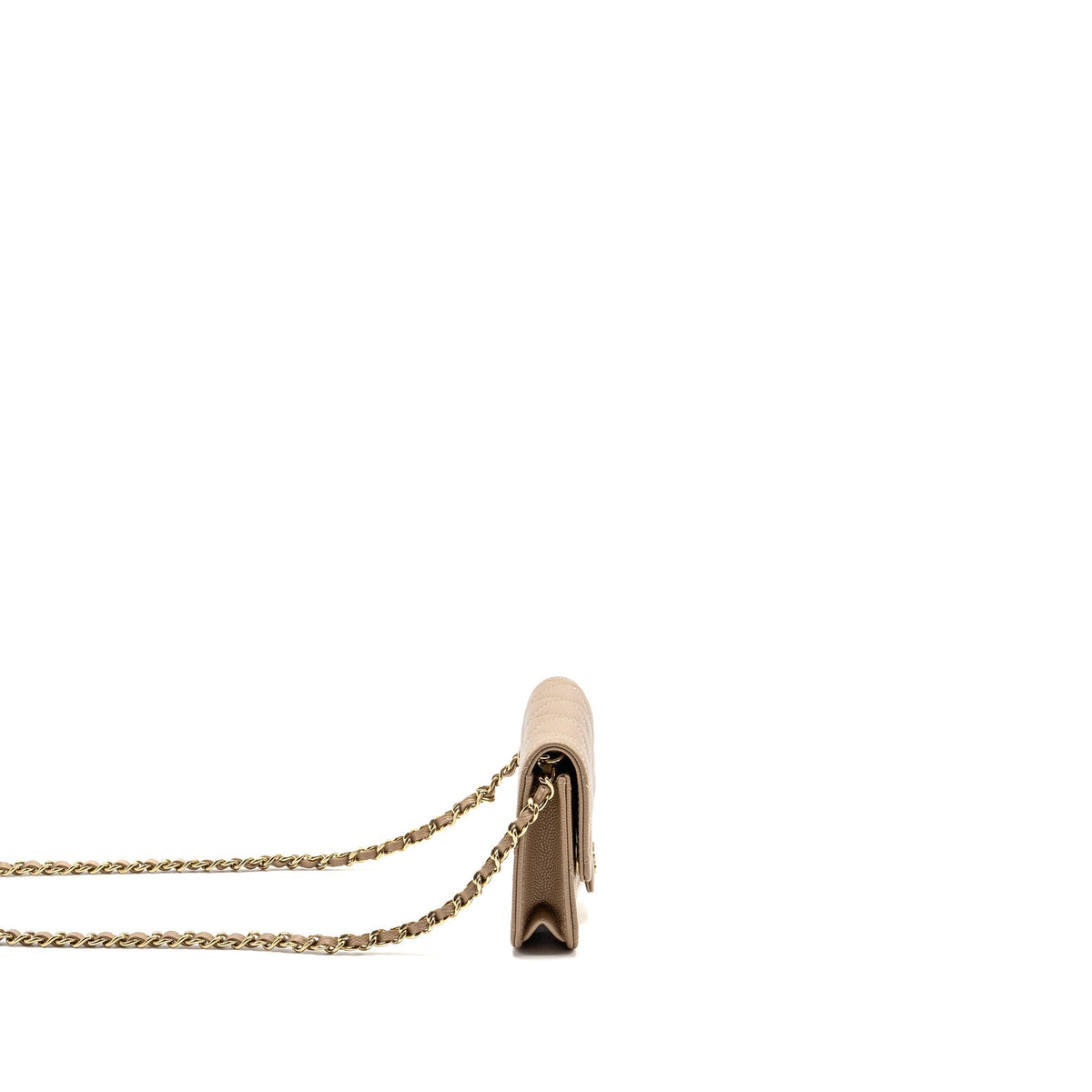 CHANEL MINI FLAP CLUTCH WITH CHAIN CAVIAR DARK BEIGE LGHW (MICROCHIP)