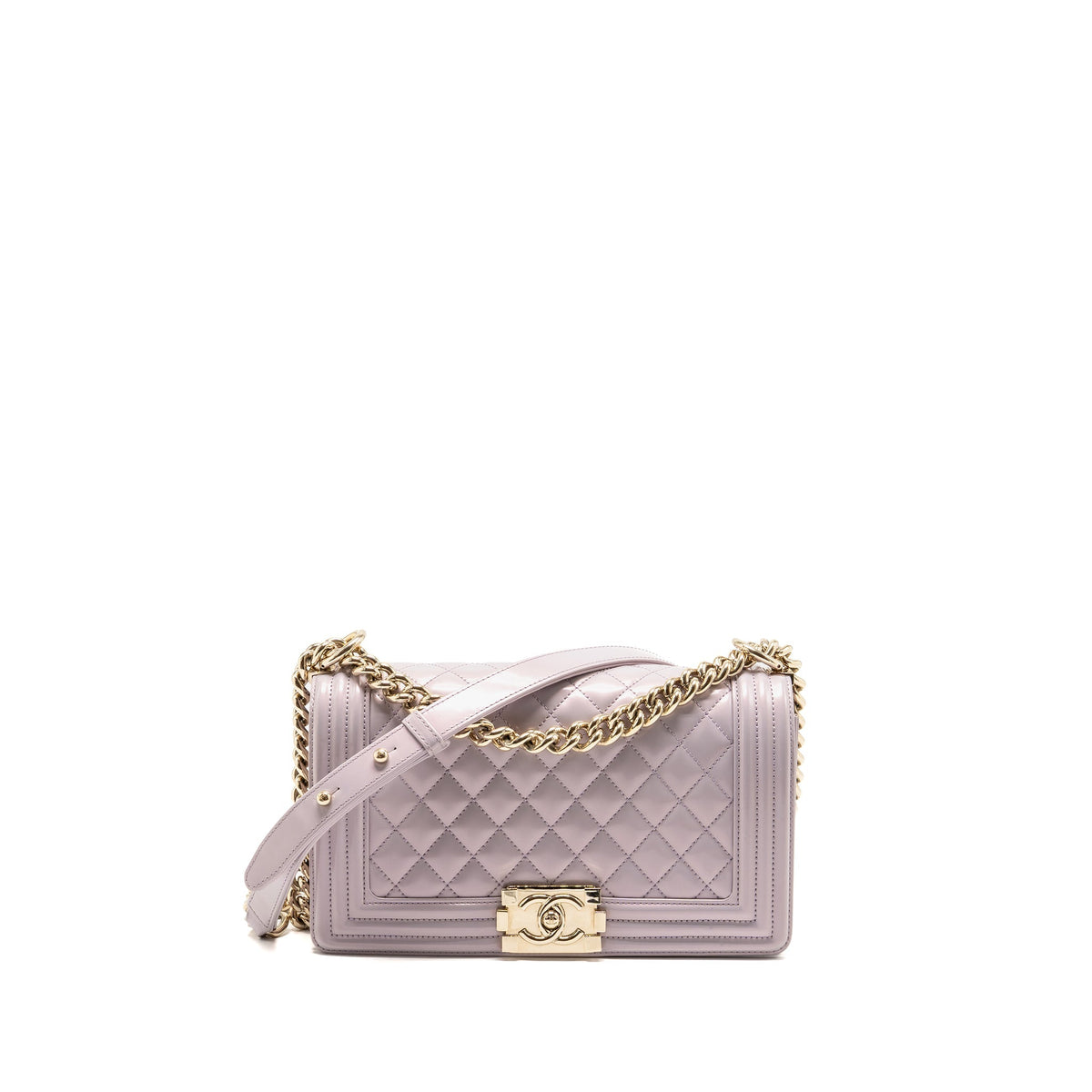 Chanel 16P Medium Boy Bag IRIDESCENT Glazed Calfskin Light Purple LGHW