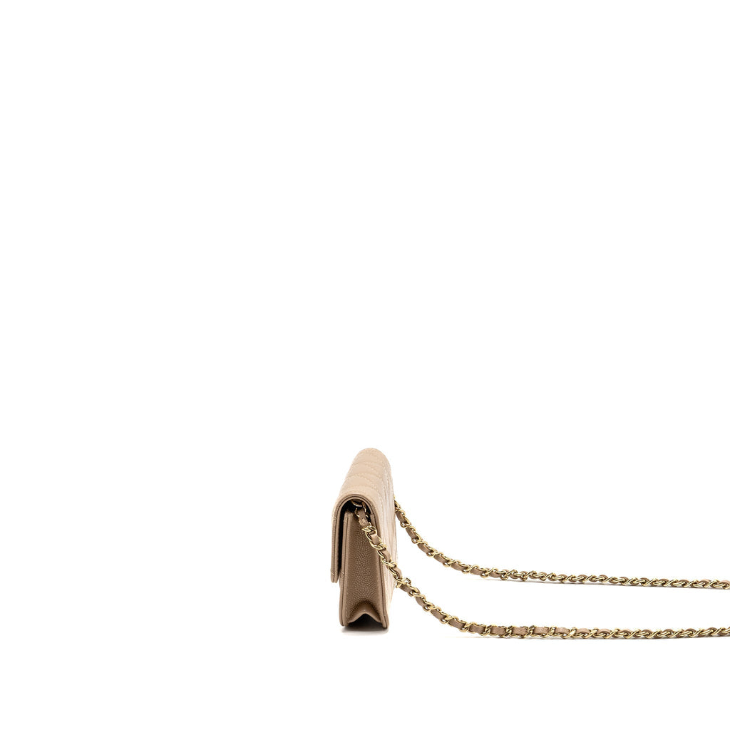 CHANEL MINI FLAP CLUTCH WITH CHAIN CAVIAR DARK BEIGE LGHW (MICROCHIP)