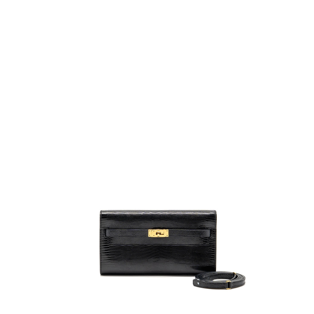 HERMES KELLY TO GO LIZARD NILOTICUS LISSE BLACK GHW