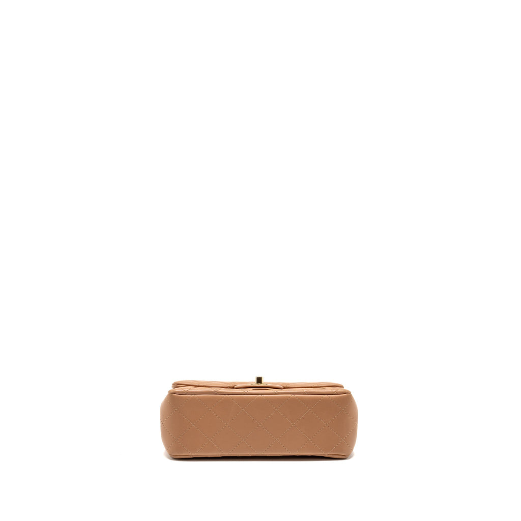 CHANEL MINI RECTANGULAR FLAP BAG LAMBSKIN CARAMEL LGHW (MICROCHIP)