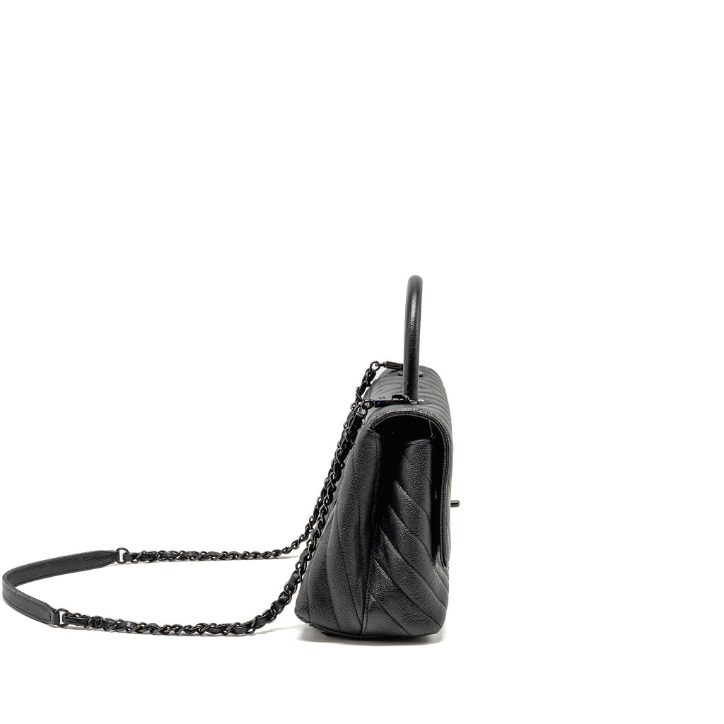 Chanel Large Coco Handle Flap Bag Caviar SO Black