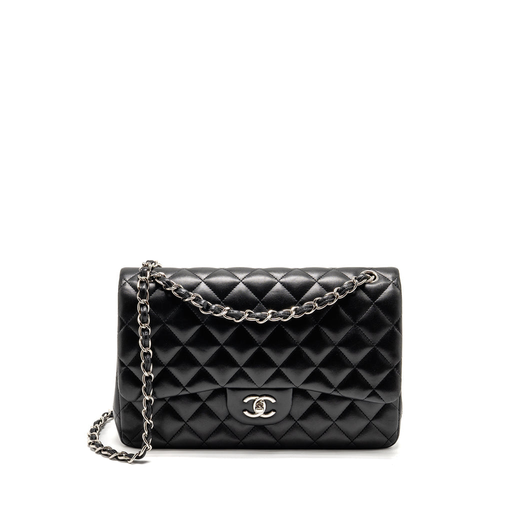 CHANEL JUMBO CLASSIC DOUBLE FLAP BAG LAMBSKIN BLACK SHW