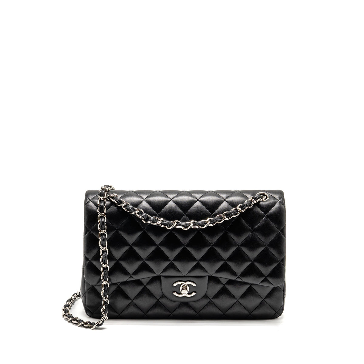 CHANEL JUMBO CLASSIC DOUBLE FLAP BAG LAMBSKIN BLACK SHW