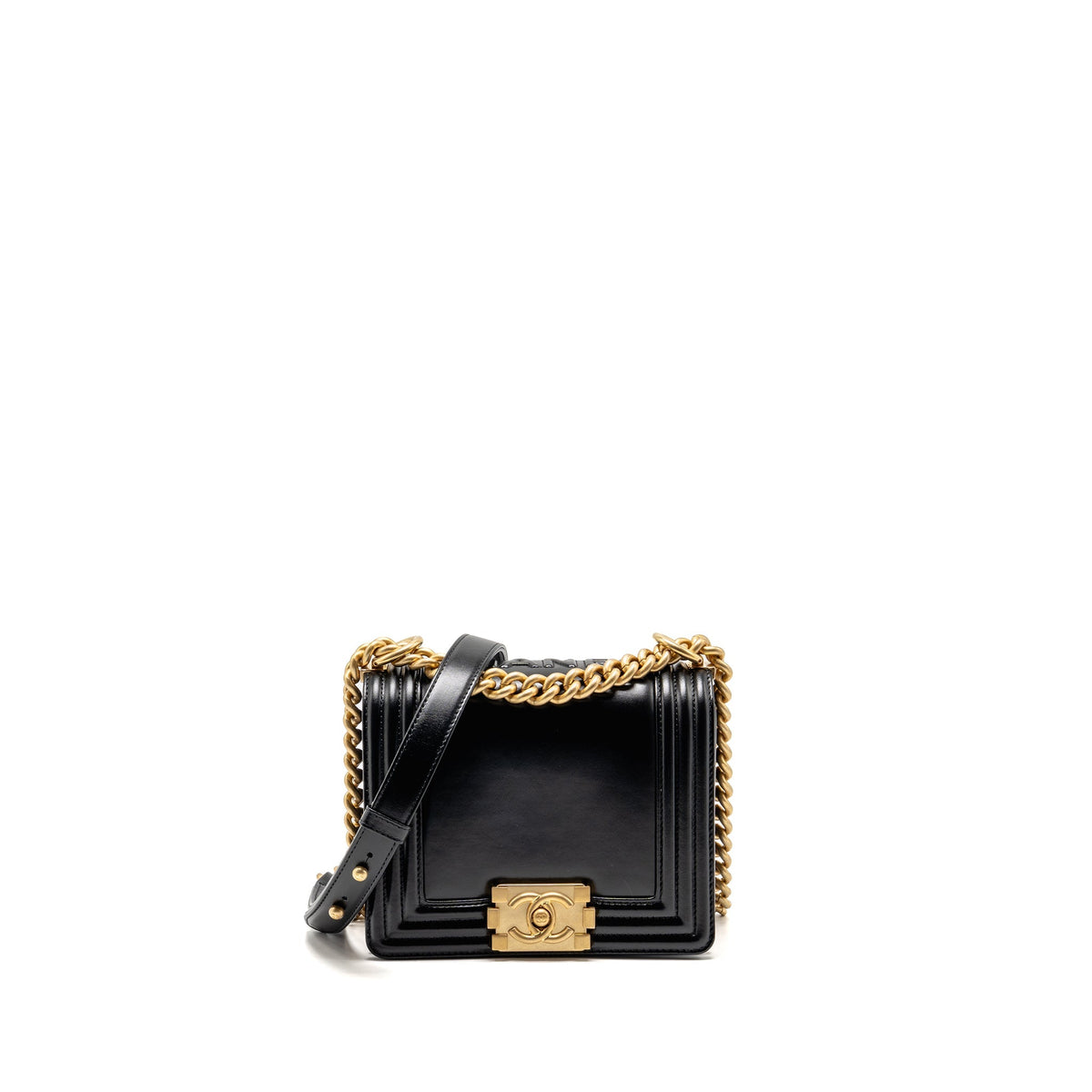 Chanel square boy bag calfskin black GHW (microchip)