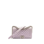 Chanel medium boy bag chevron Lambskin iridescent lilac SHW