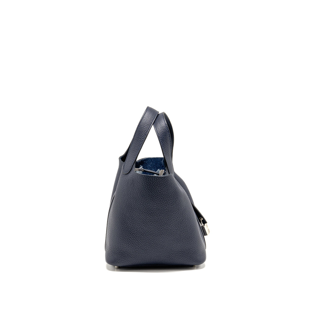Hermes Picotin 18 Lock Bag Clemence Blue Nuit SHW