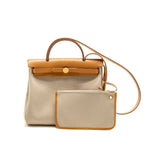 HERMES HERBAG 31 ZIP BAG CANVAS/HUNTER LEATHER BETON/NATUREL SABLE GHW