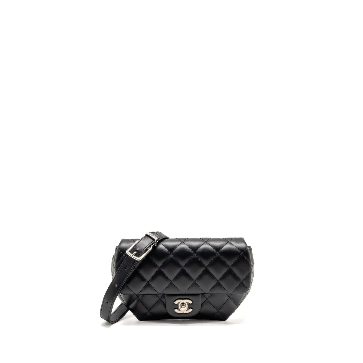 Chanel Uniform CC logo belt/waist bag calfskin black SHW