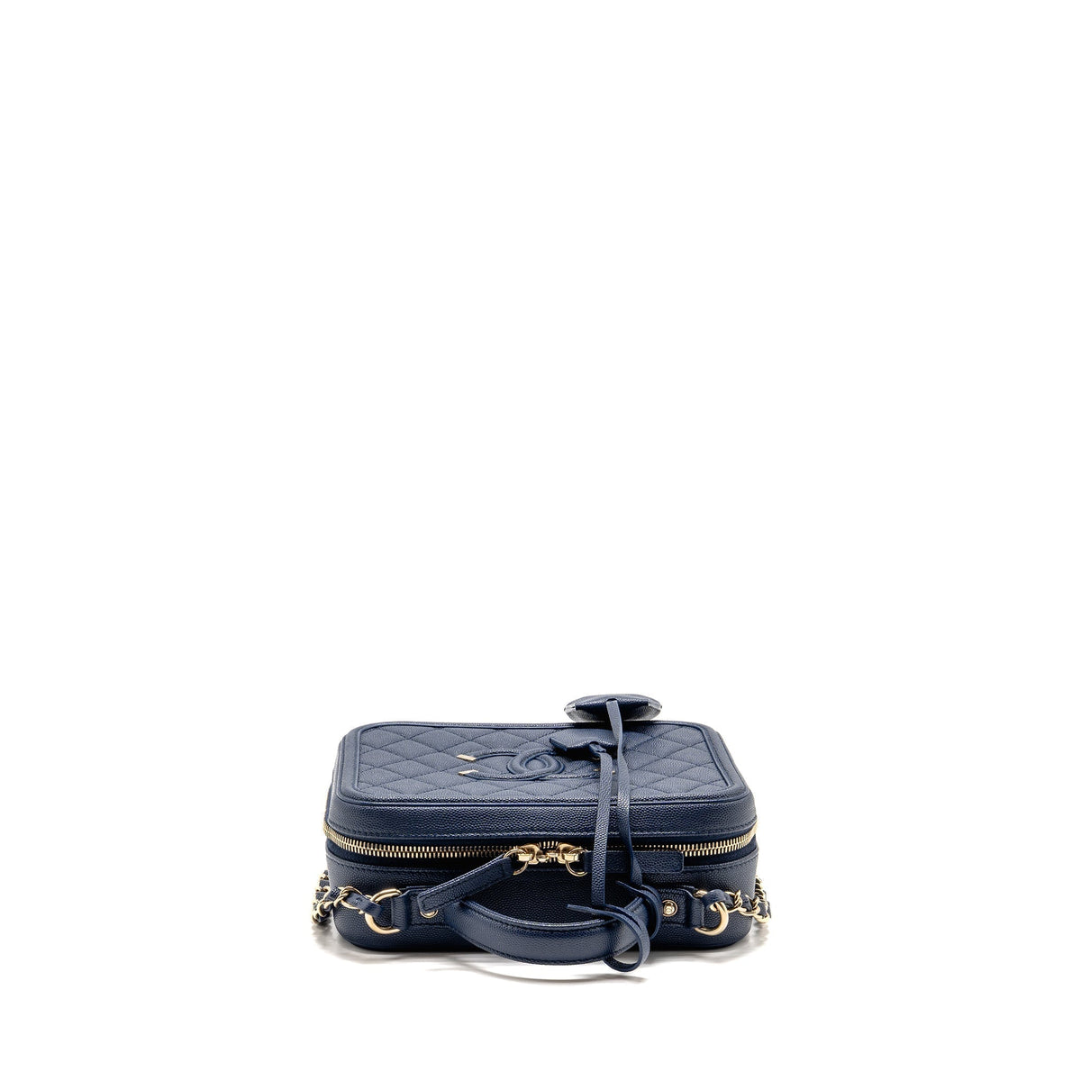 CHANEL CC TOP HANDLE VANITY CASE CAVIAR NAVY BLUE GHW