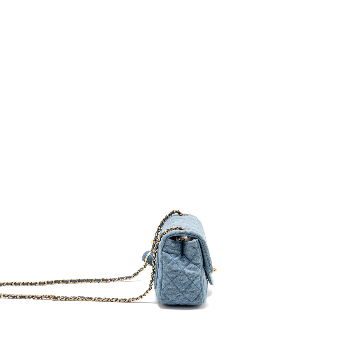 Chanel pearl crush mini square flap bag denim light blue GHW (microchip)