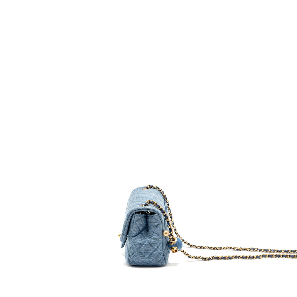 Chanel pearl crush mini square flap bag denim light blue GHW (microchip)