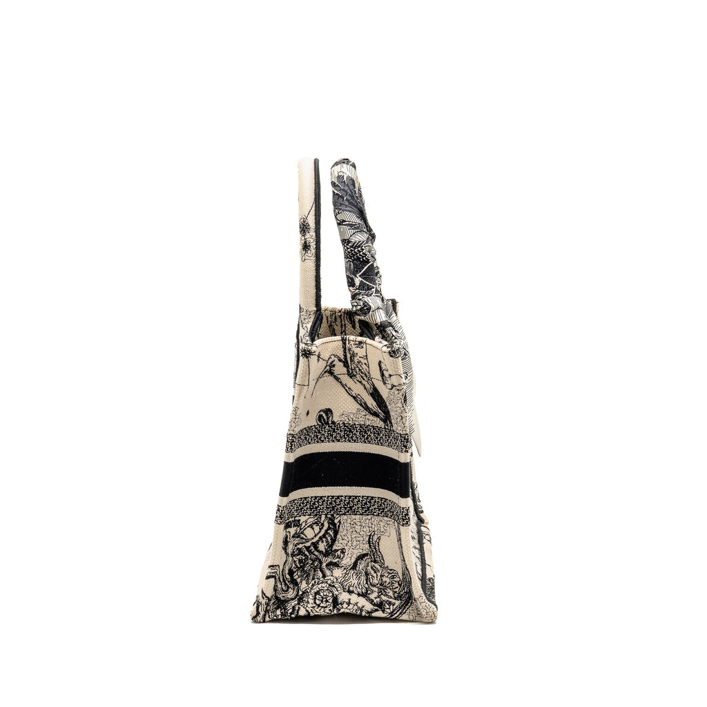 DIOR SMALL DIOR BOOK TOTE DIOR ZODIAC EMBROIDERY CANVAS LATTE/BLACK