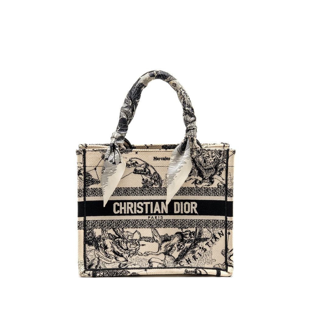 DIOR SMALL DIOR BOOK TOTE DIOR ZODIAC EMBROIDERY CANVAS LATTE/BLACK
