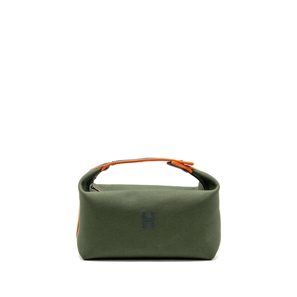 HERMES BRIDE-A-BRAC CASE LARGE MODEL CANVAS DARK GREEN/DARK BLUE/ORANGE SHW