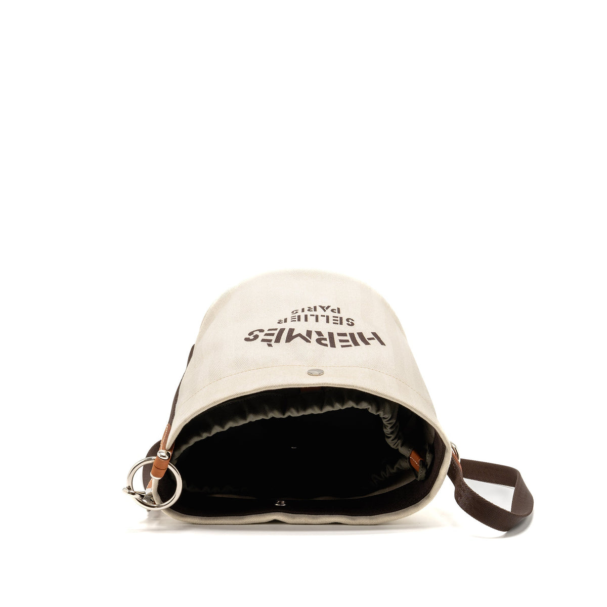 Hermes Sac De Pansage Toile Grooming Bucket Bag Canvas Craie/Gold SHW