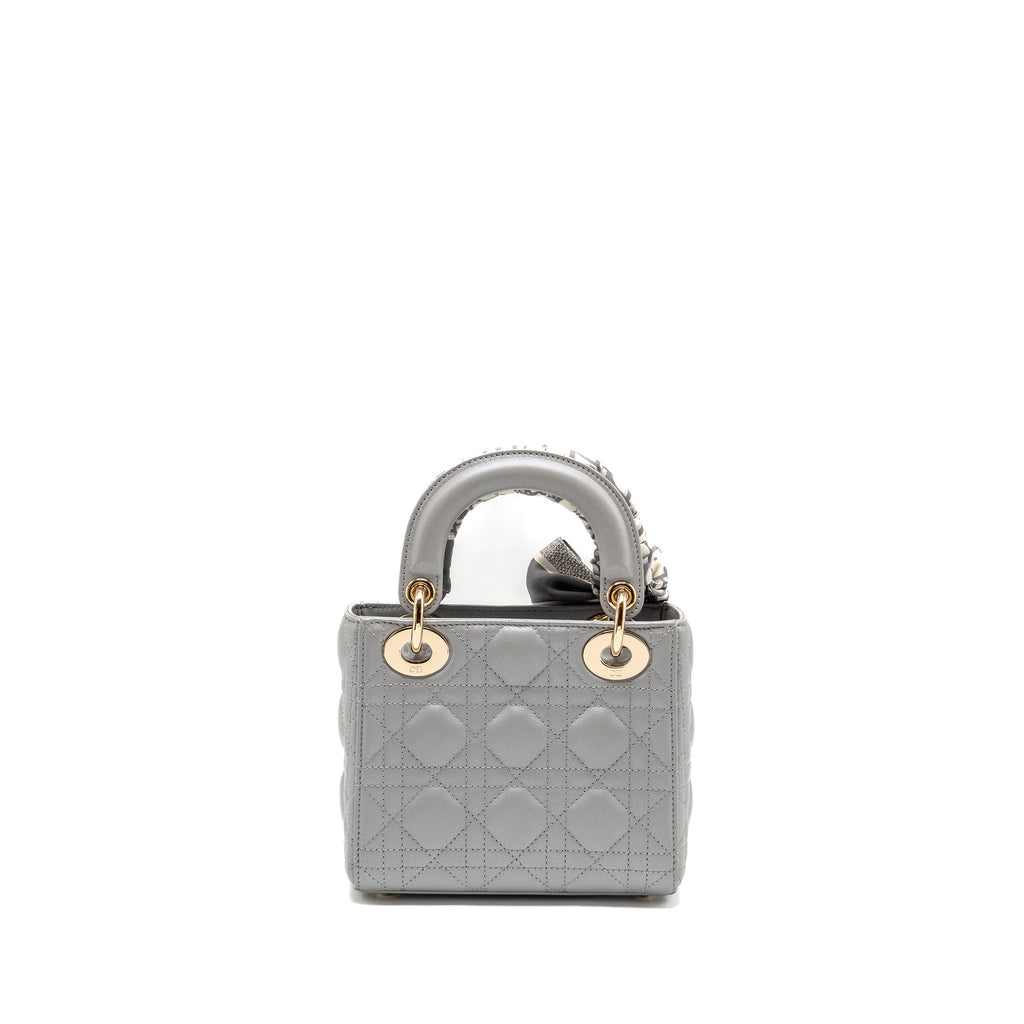 DIOR MINI LADY DIOR LAMBSKIN LIGHT GREY LGHW