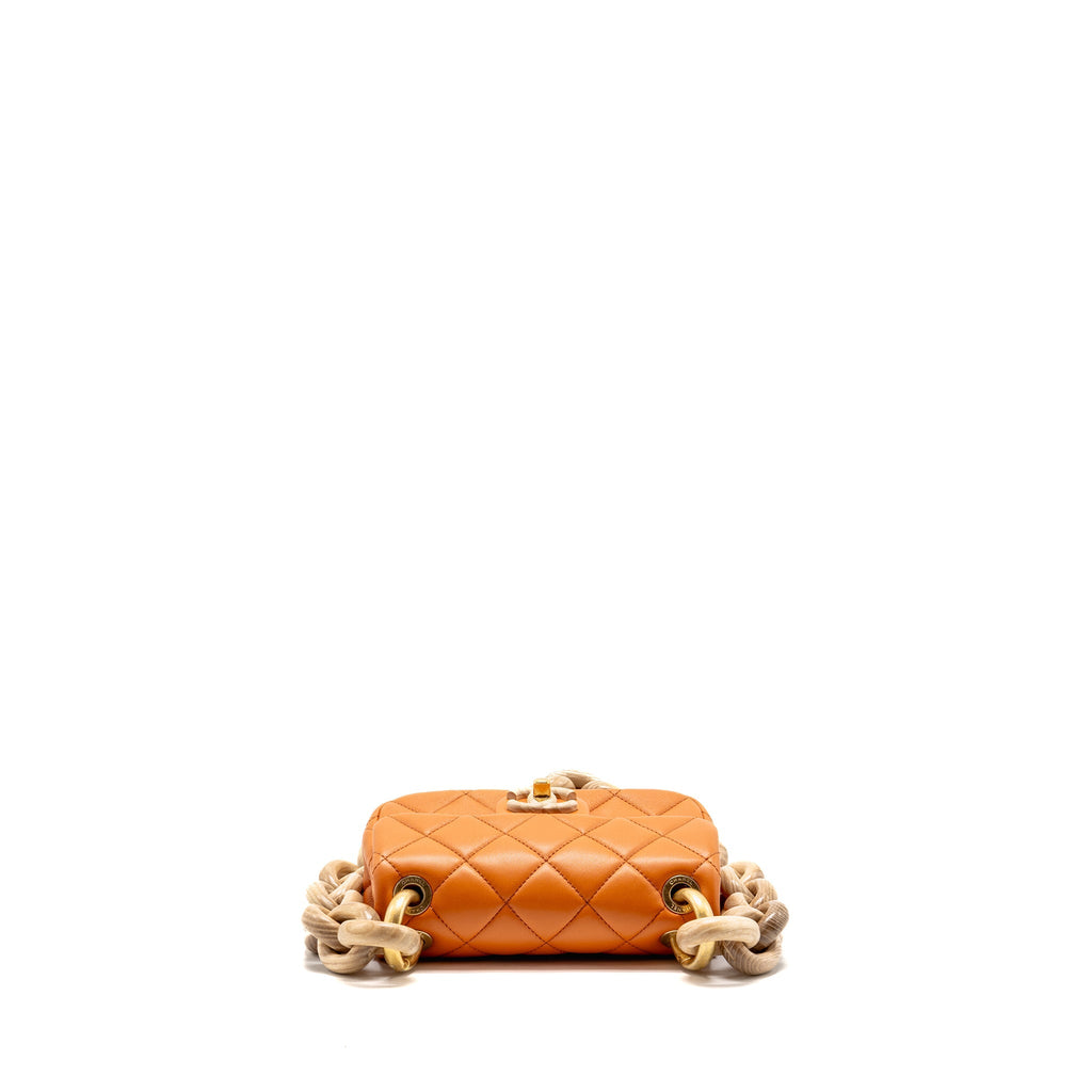 Chanel mini wenge wood flap bag metier d’art limited edition lambskin/wood orange GHW (microchip)