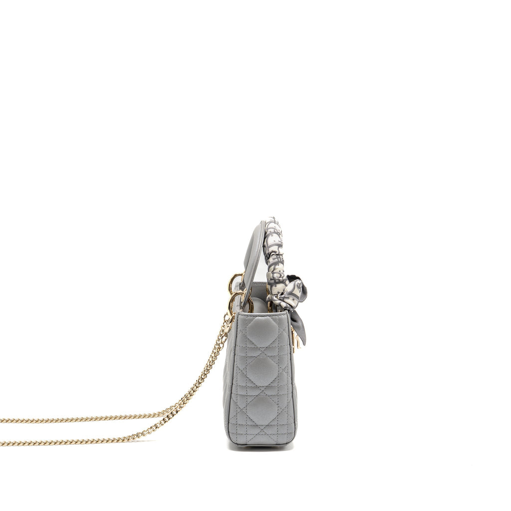 DIOR MINI LADY DIOR LAMBSKIN LIGHT GREY LGHW