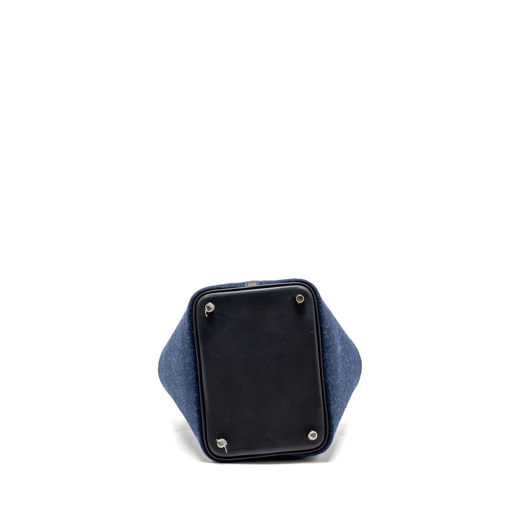 Hermes Picotin 18 Felt Lock Bag Blue Nuit / Caban SHW with Birdy Charm (Sell In A Set)