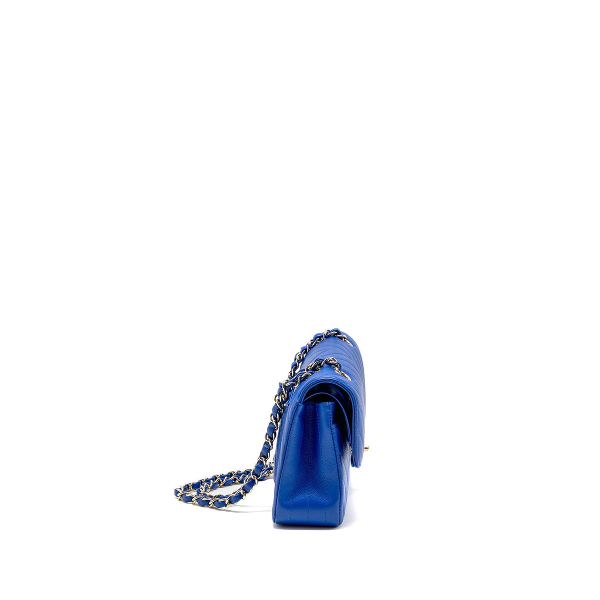 CHANEL SMALL CLASSIC DOUBLE FLAP BAG CHEVRON CAVIAR BLUE LGHW