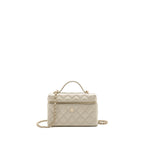 CHANEL CC TOP HANDLE VANITY WITH CHAIN CAVIAR LIGHT GREY LGHW (MICROCHIP)