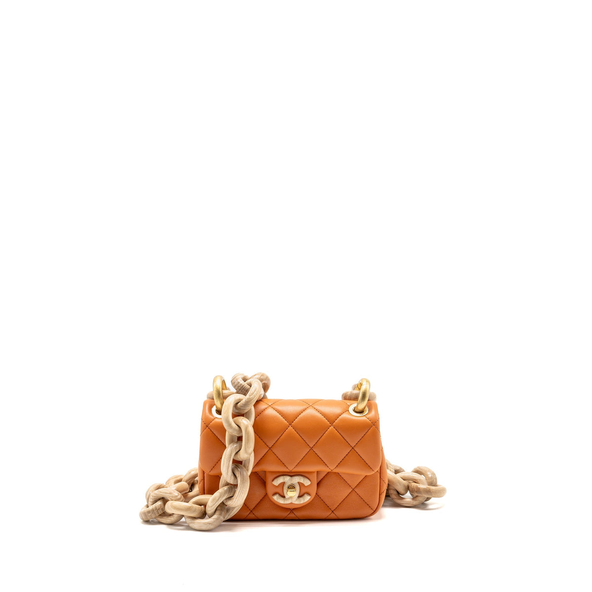 Chanel mini wenge wood flap bag metier d’art limited edition lambskin/wood orange GHW (microchip)