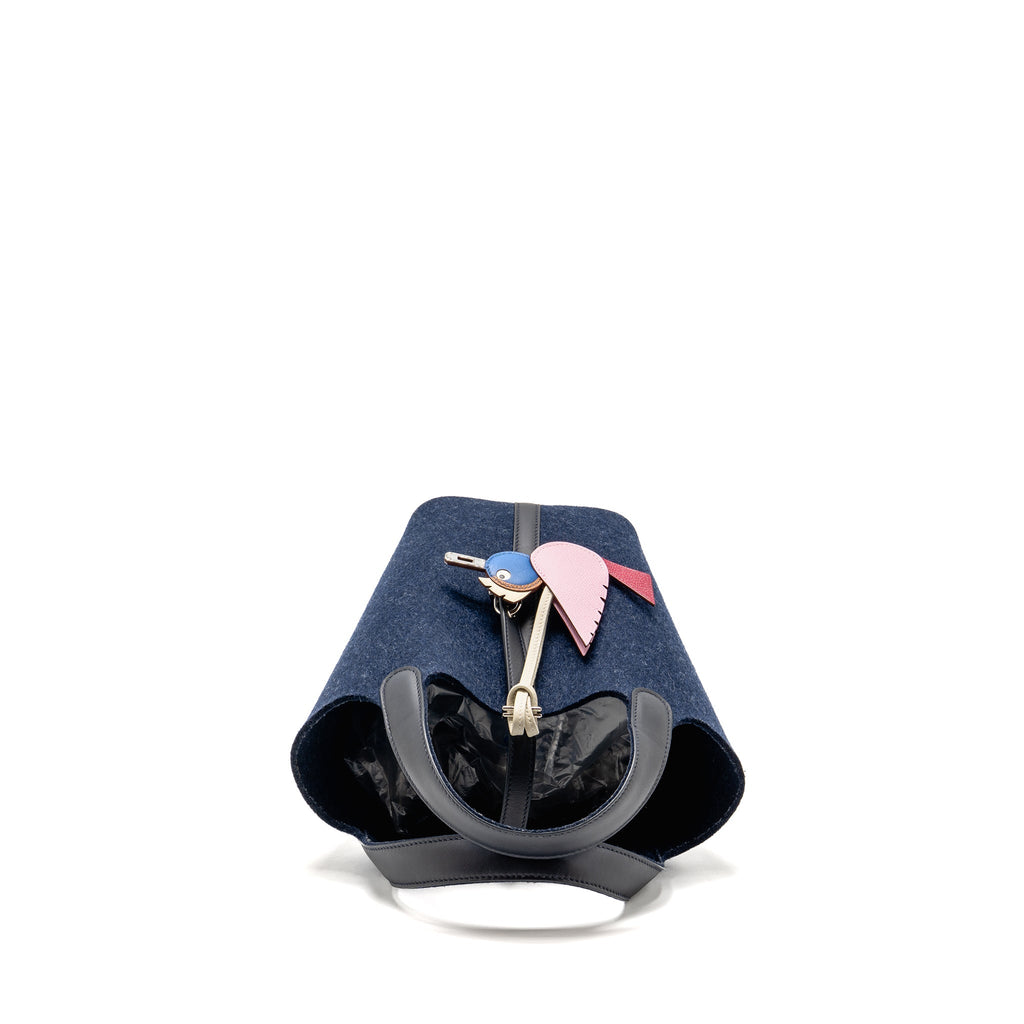 Hermes Picotin 18 Felt Lock Bag Blue Nuit / Caban SHW with Birdy Charm (Sell In A Set)