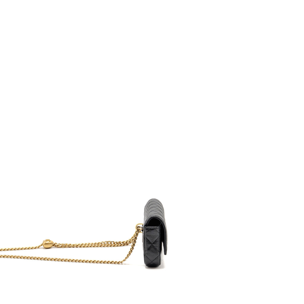 Chanel Coco Love Mini Flap Wallet on Chain Caviar Black GHW (Microchip)